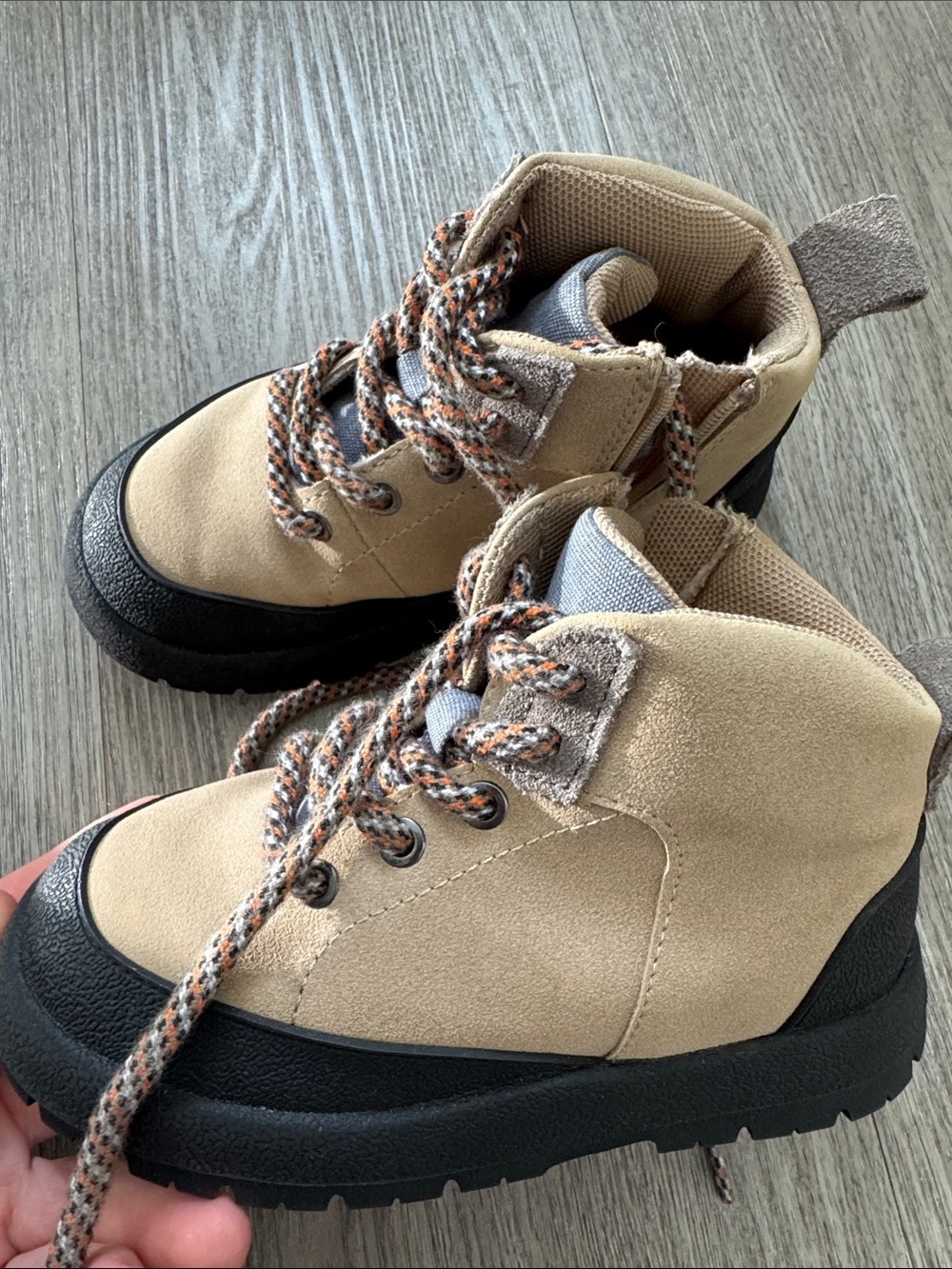 Zara Kids Tan and Black Lace-Up Hiking Boots